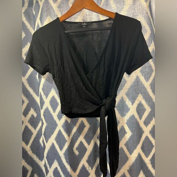 Lulus Black Wrap Tie Crop Top Small​ - Picture 1 of 5